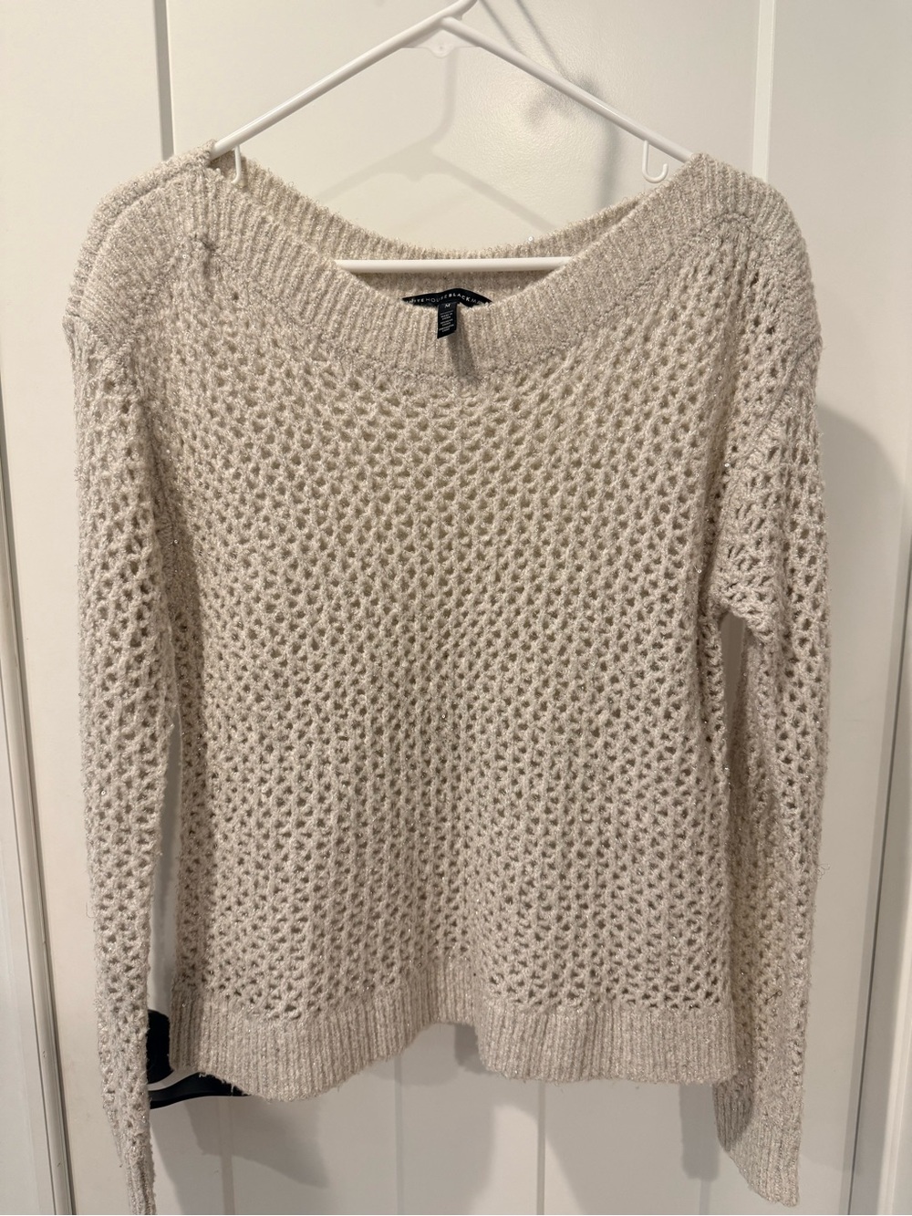 White House Black Market Cream Open-Knit Scoop Neck Sweater